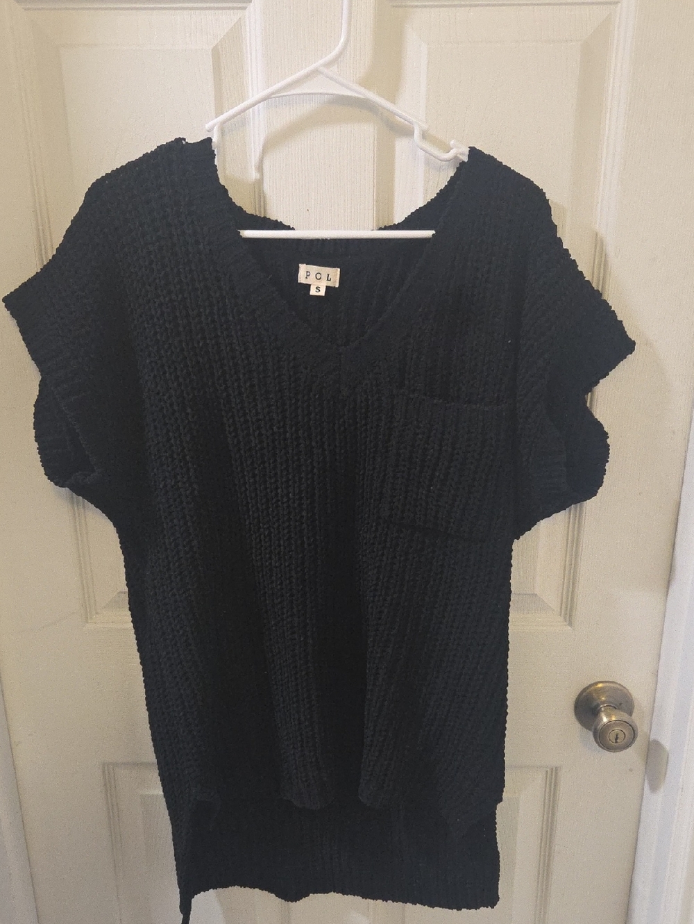 POL Black V-Neck Knit Sweater with Pocket. Oversized.